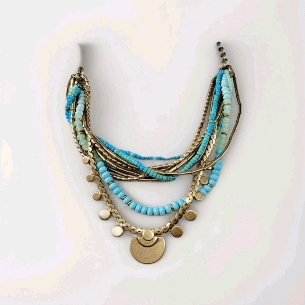 Stella & Dot Isa Gold Disc Turquoise Multi Strand‎ Adjustable Necklace
